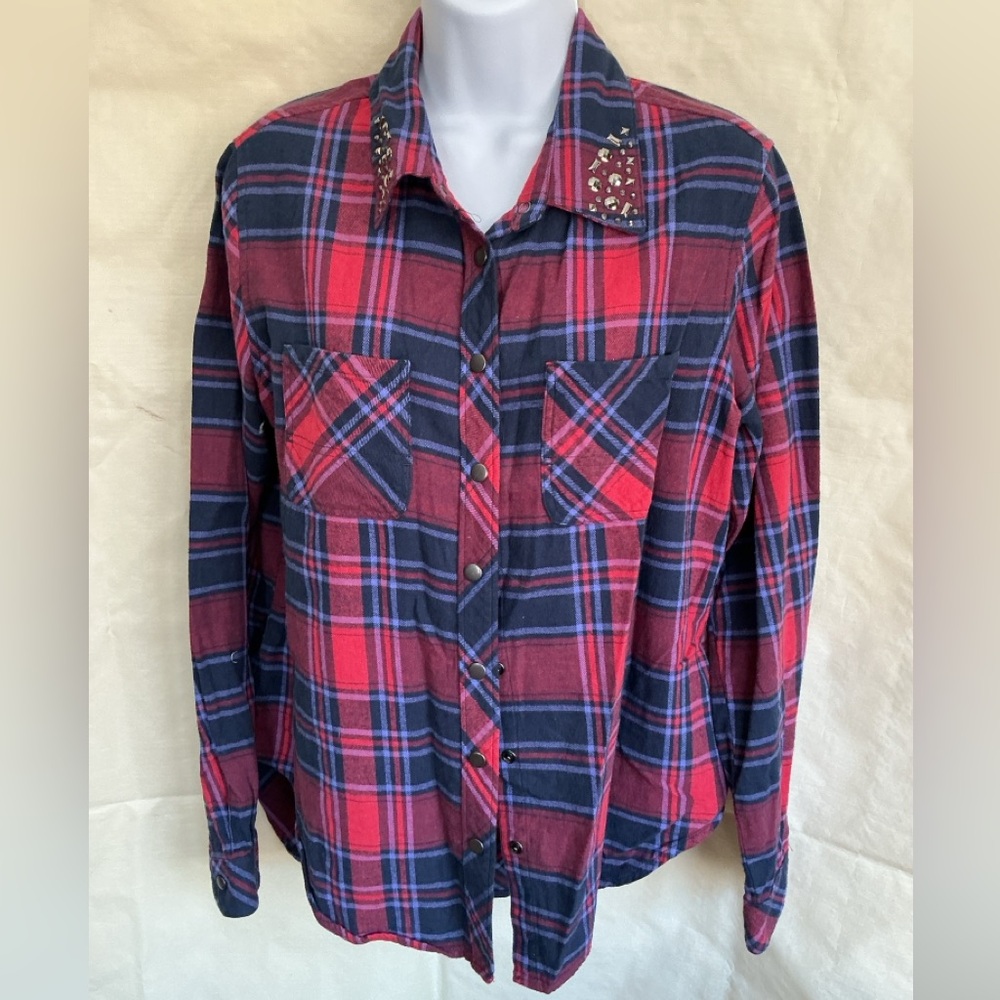 Bit & Bridle Red and Blue Plaid Button Down Shirt